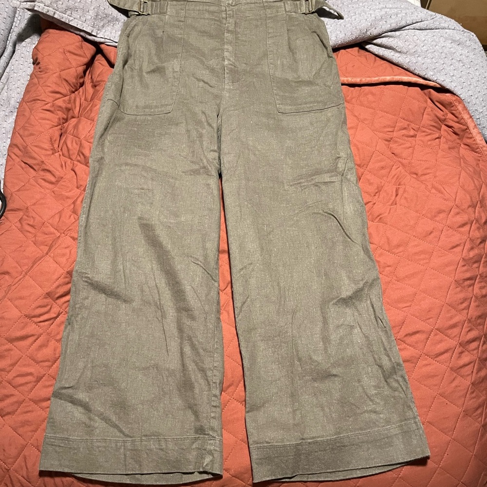 UpWest Olive Green Wide Leg Linen Blend Pants